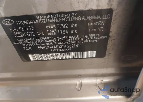 2013 Hyundai Elantra Gls/Limited из США, поврежденный, VIN 5NPDH4AEXDH302142